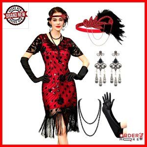 1920s Flapper Dress Fringe Gatsby Costume Women's Mesh Sequin Prom